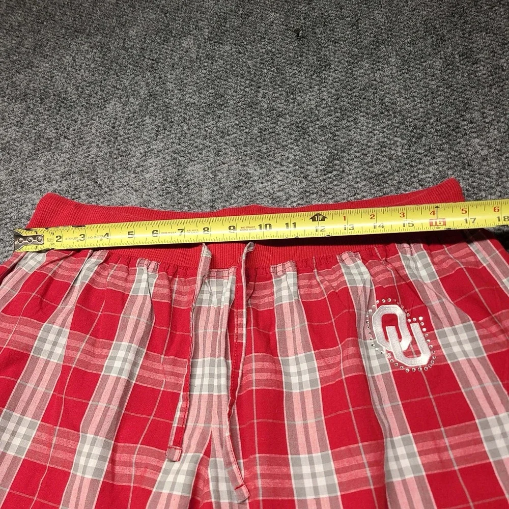 Oklahoma  Women's Pajama Pants Red Plaid Flannel Cotton Waist Size XL Rhinestone